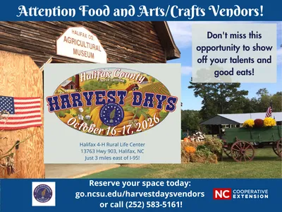 Calling All Food and Arts/Crafts Vendors — Harvest Days Oct 18, 2025 at Halifax 4‑H Rural Life Center