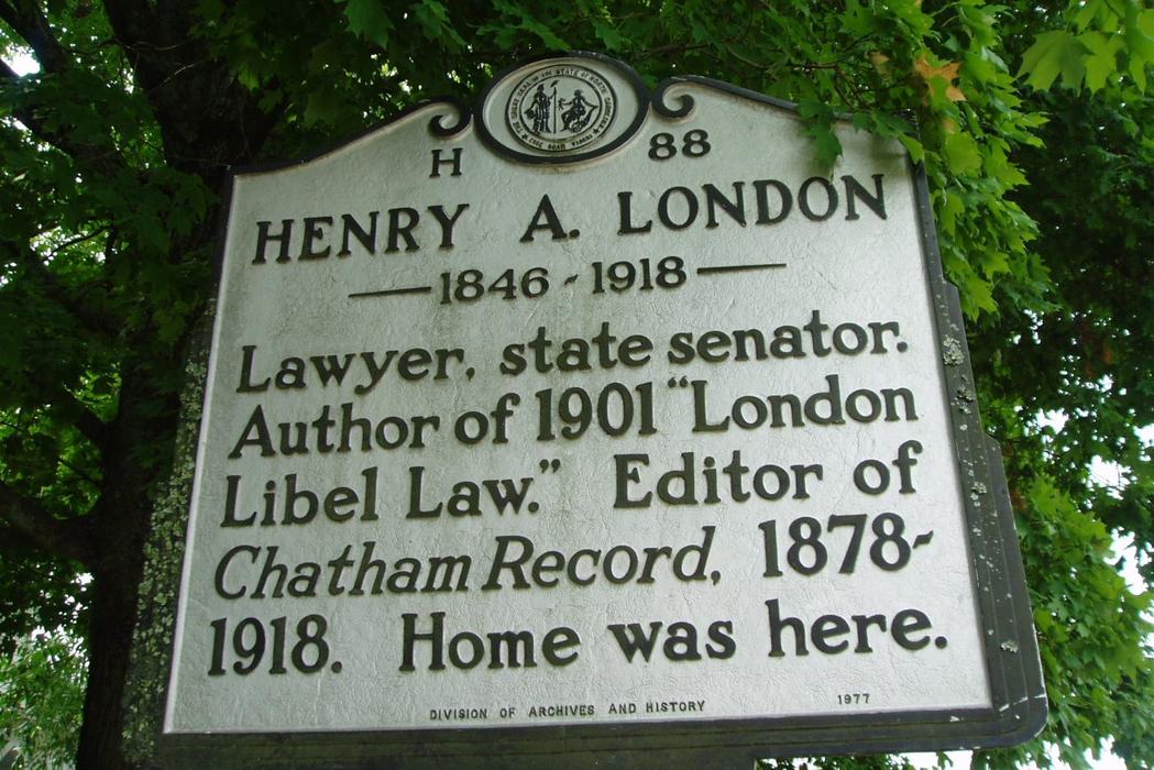 Historical sign that sits in front of Henry London's home.