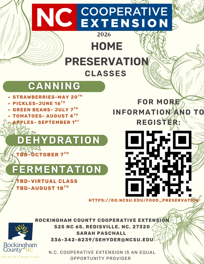 Flier with tan background and light green vegetables that lists classes available and location.