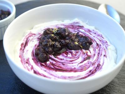 Homemade yogurt with blueberries.