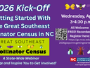 banner for the webinar about How to Get Started with the Great Southeast Pollinator Census in NC on April 15