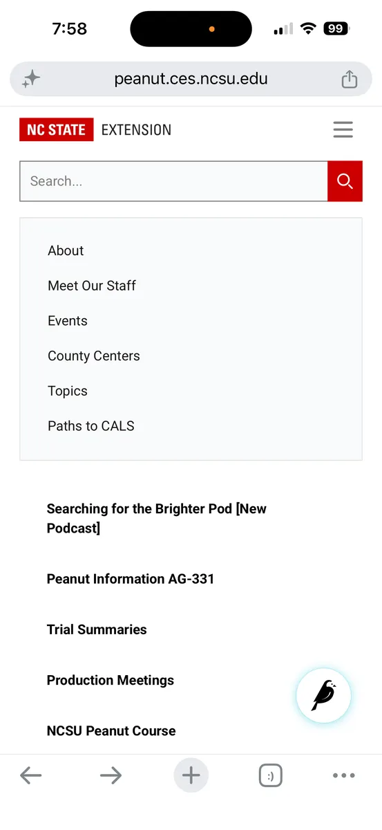 Screenshot of menu on peanut portal