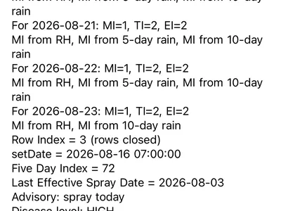 Screenshot of Sclerotinia blight advisory August 24
