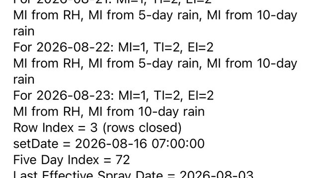 Screenshot of Sclerotinia blight advisory August 24