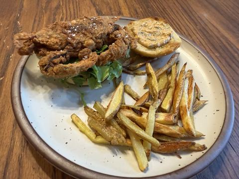 soft shell crab sandwich with potatoes