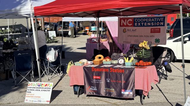 Donation Station at the Murphy Farmers Market with vegetable donations.