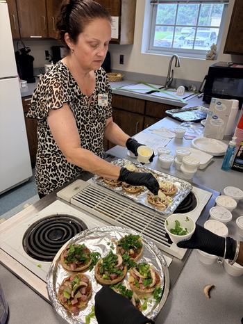 Chrissy making mini pizza recipes