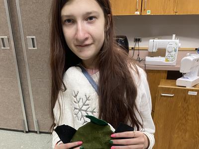 girl with turtle mop