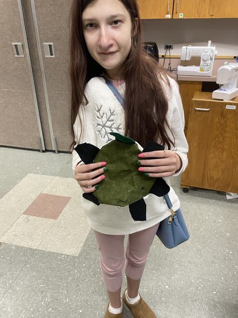 girl with turtle mop