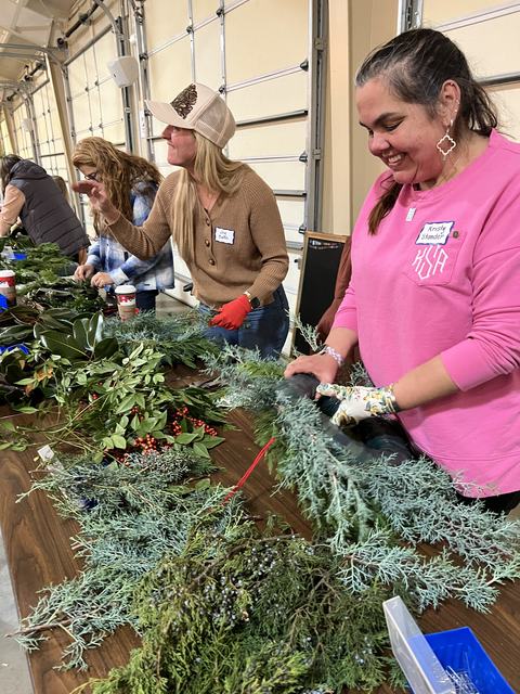 participants enjoying making a wreath