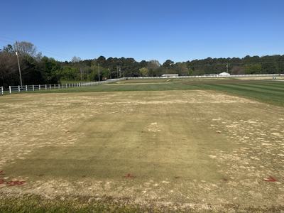 A research putting green at NC State University with ongoing research trials.