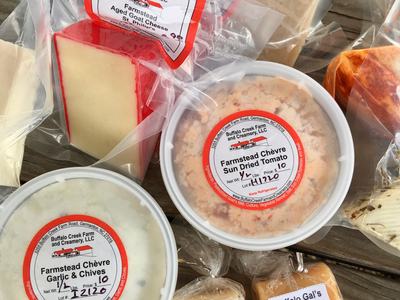 Photo of a variety of Buffalo Creek Creamery cheeses