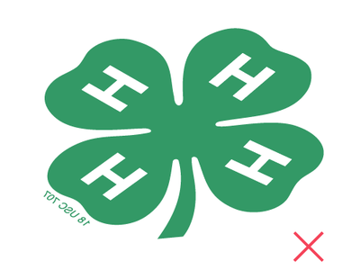 4-H Emblem that is flipped, rotated and stretched, demonstrating incorrect usage.