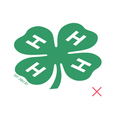 4-H Emblem that is flipped, rotated and stretched, demonstrating incorrect usage.