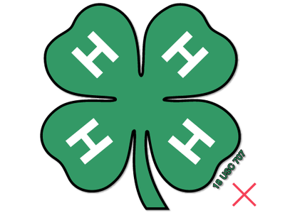 4-H Emblem that has been modified with an outline and drop shadow, demonstrating incorrect usage.