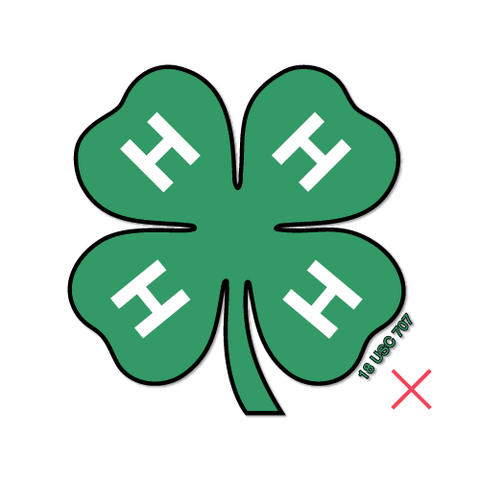 4-H Emblem that has been modified with an outline and drop shadow, and does not have the legal insignia "18 U.S.C. 707", demonstrating incorrect usage.