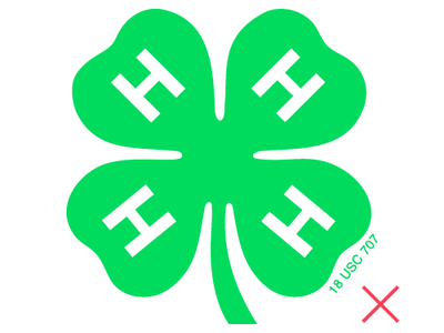 4-H Emblem displayed in a bright neon green color instead of the official 4-H green, black or white, demonstrating incorrect usage.