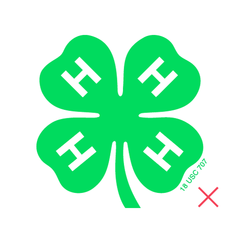4-H Emblem displayed in a bright neon green color instead of the official 4-H green, black or white, demonstrating incorrect usage.