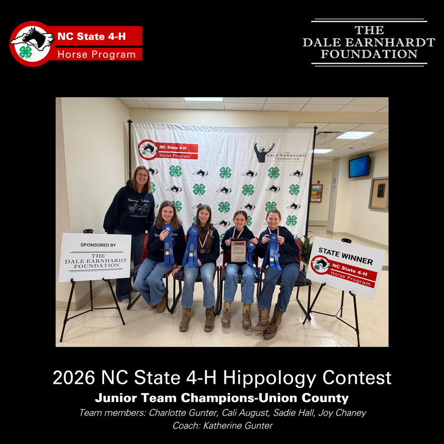 The top junior  team and their awards for the 2026 NC State 4-H Hippology Contest