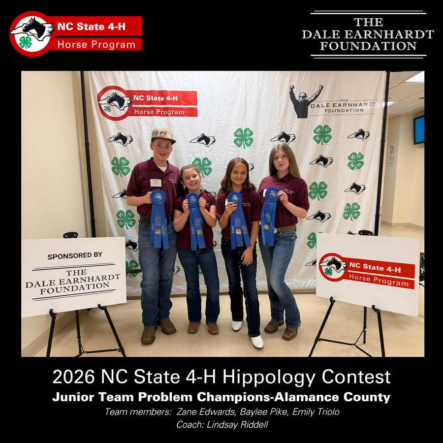 The top junior team in team problem and their awards for the 2026 NC State 4-H Hippology Contest