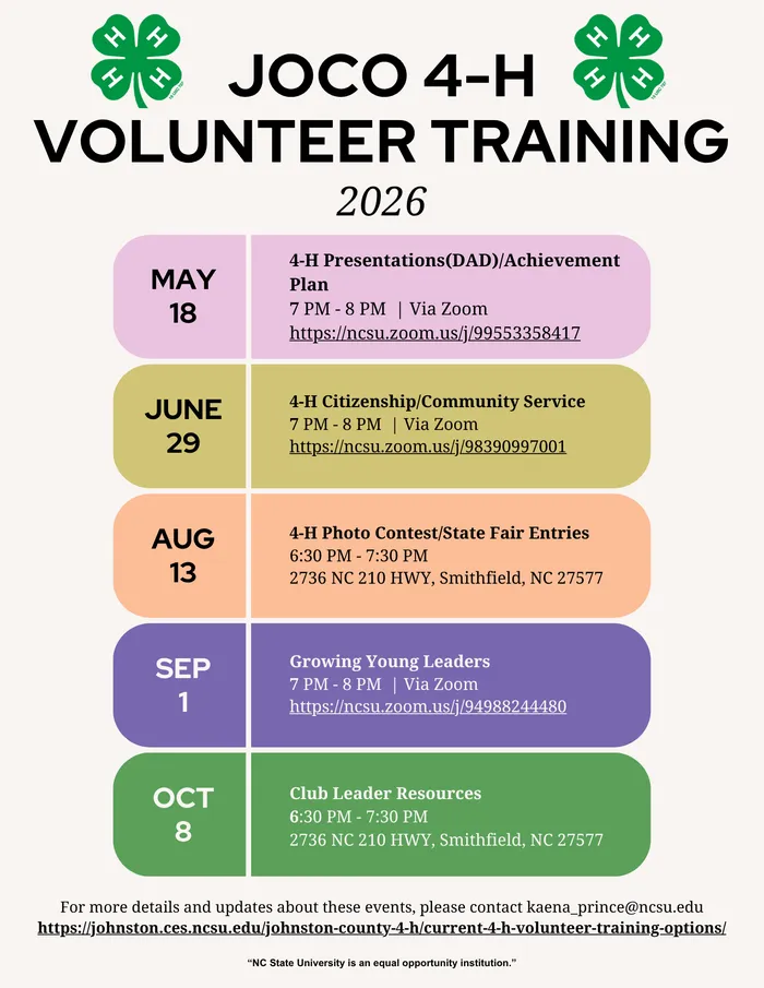 2026 JoCo 4-H Volunteer Training Flyer