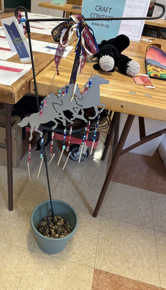 Junior Craft Champion- Lily Risse. Wind chimes made with horse shapes.