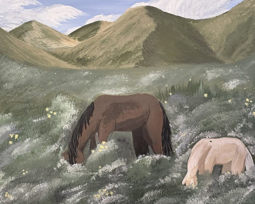 Junior Painting Champion- Ashlynn Hentzell. Landscape painting of two horses in a field
