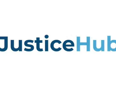 A logotype combining the words "Justice" and "Hub."