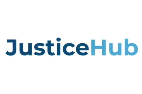 A logotype combining the words "Justice" and "Hub."