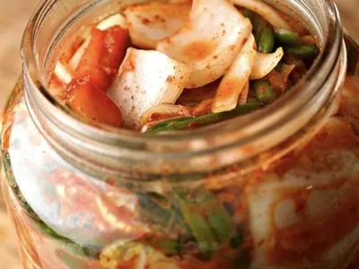 Colorful Kimchi in a glass jar
