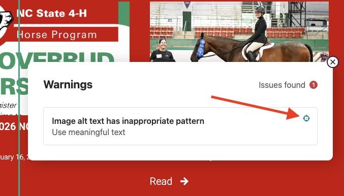 Screenshot of Wagtail accessibility error locator tool.