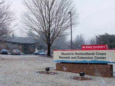 Mountain Horticultural Crops Research and Extension Center in snow