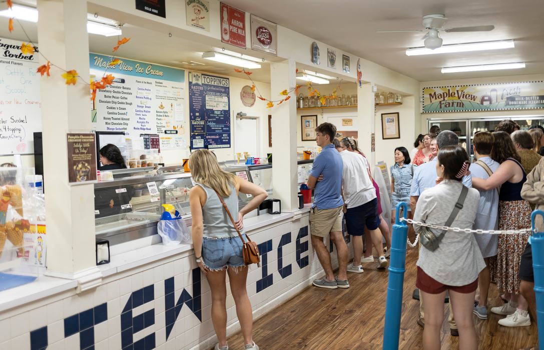 Interior of Maple View Farm Ice Cream with customers ordering ice cream