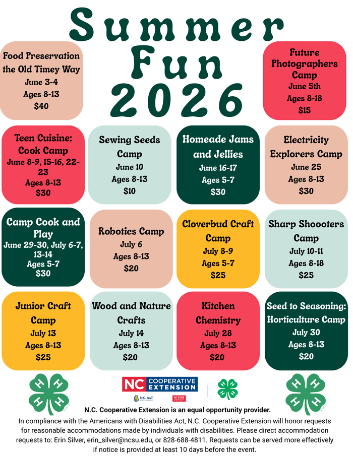 2026 Mitchell County 4-H Summer Fun Camps