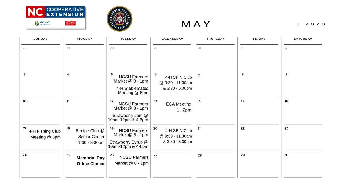 May 2026 Calendar of Events