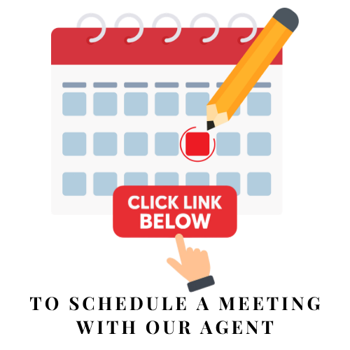 Calendar image with a pencil pointing to a circled date with the words "click on the link below to schedule a meeting with our agent."
