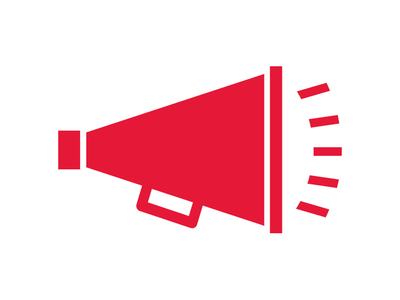 A red graphic icon illustrating a megaphone.