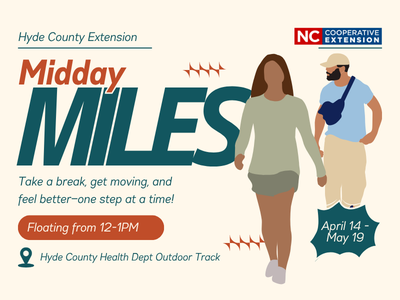 Midday Miles event poster with two figures walking