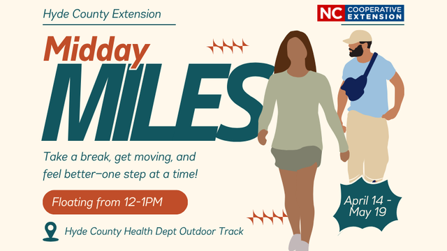 Midday Miles event poster with two figures walking