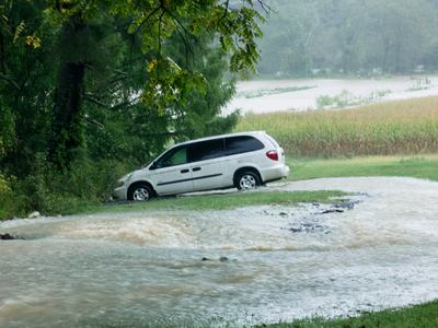 Van in floodwaters