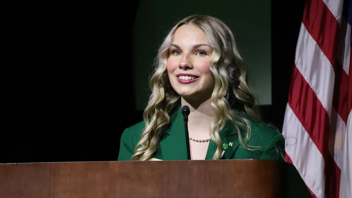 The 2025-2026 State 4-H Council President speaks during the opening ceremony of the 4-H Congress.