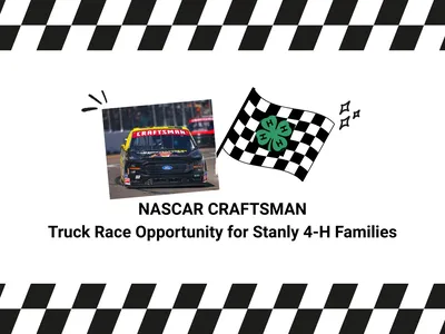 NASCAR CRAFTSMAN race truck beside a checkered flag with the 4-H logo