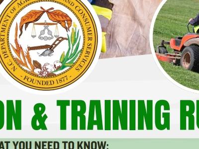 Image of a pesticide applicator with information below that explains the new requirments pesticide applicators must meet