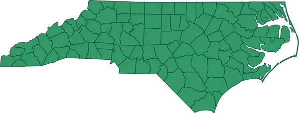 Map of North Carolina showing all 100 counties filled in green, representing every county being reached during the $4 for 4-H campaign.