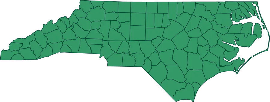Map of North Carolina showing all 100 counties filled in green, representing every county being reached during the $4 for 4-H campaign.