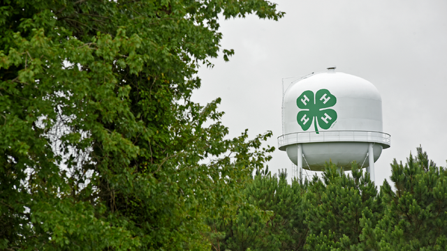 Water tower with the 4-H Emblem on it, located at the Eastern 4-H Center.