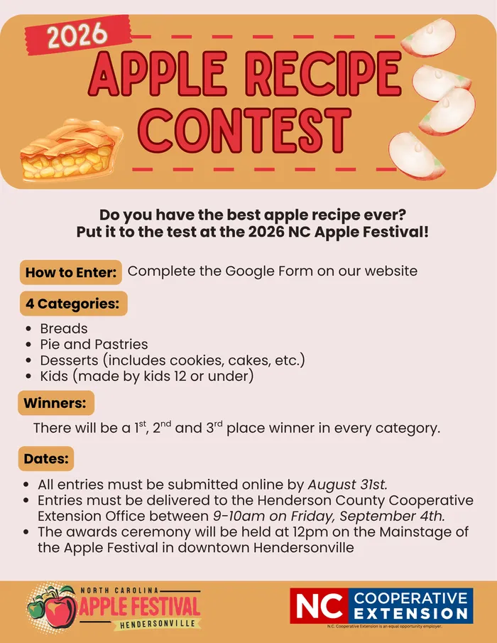2026 Apple Recipe Contest Flyer detailing the categories and dates of the contest.