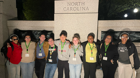 North Carolina 4-H youth posing at the North Carolina memorial in Washington, D.C. during National 4-H Conference.