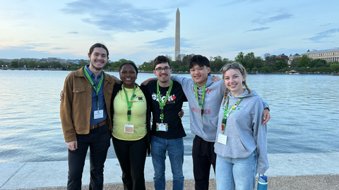 North Carolina 4-H youth posing near the Washington Monument during National 4-H Conference.