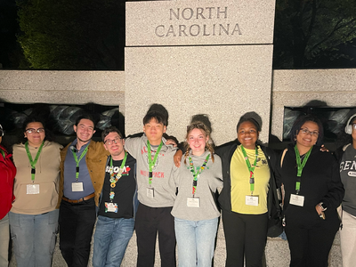 North Carolina 4-H youth posing at the North Carolina memorial in Washington, D.C. during National 4-H Conference.